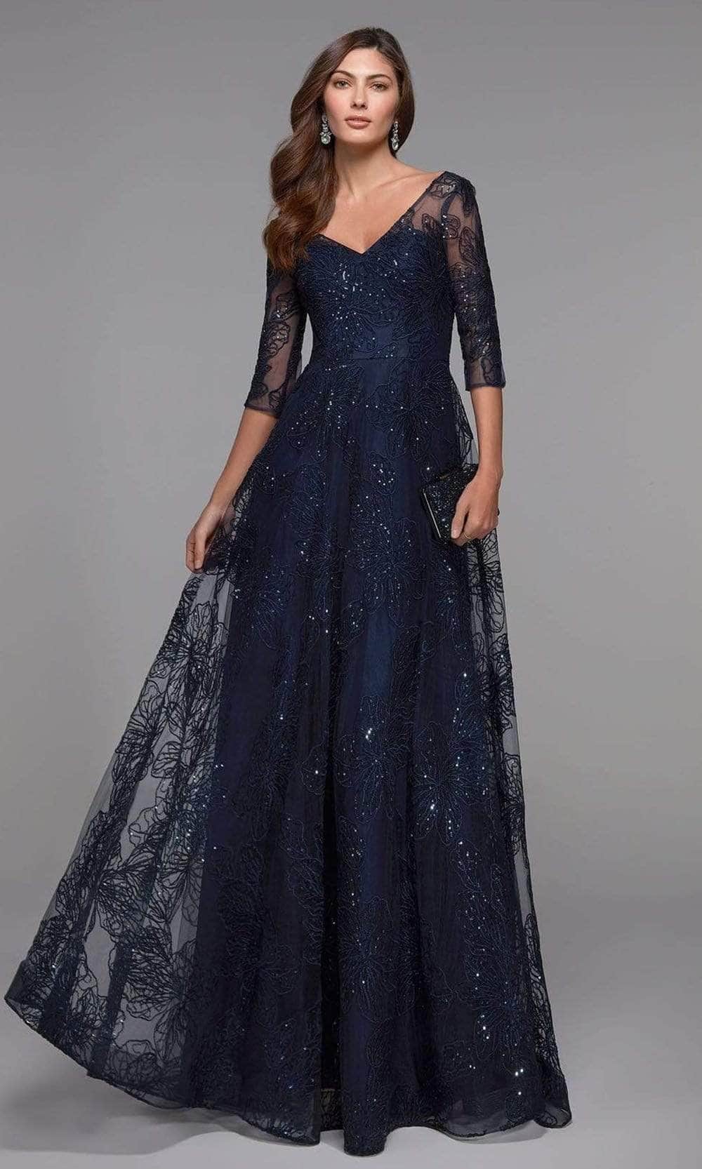 Alyce Paris - Lace Quarter Sleeve Evening Dress 27494 - designer formal gown at Silhouette Dresses