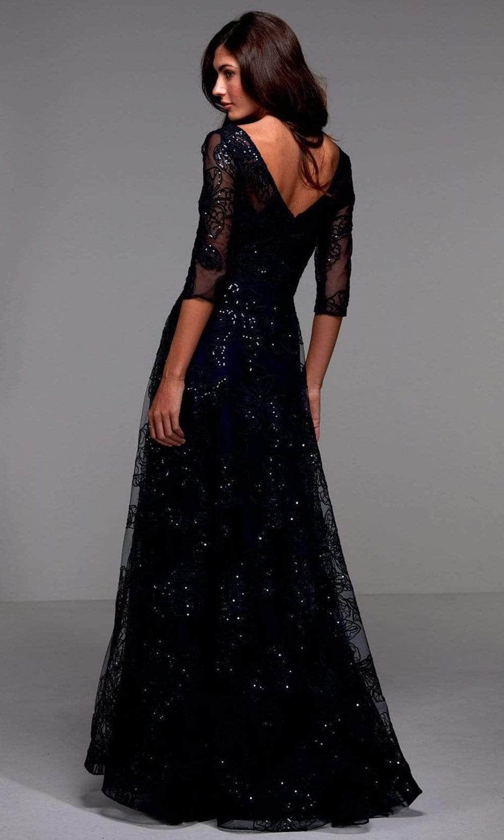 Alyce Paris - Lace Quarter Sleeve Evening Dress 27494 - back view