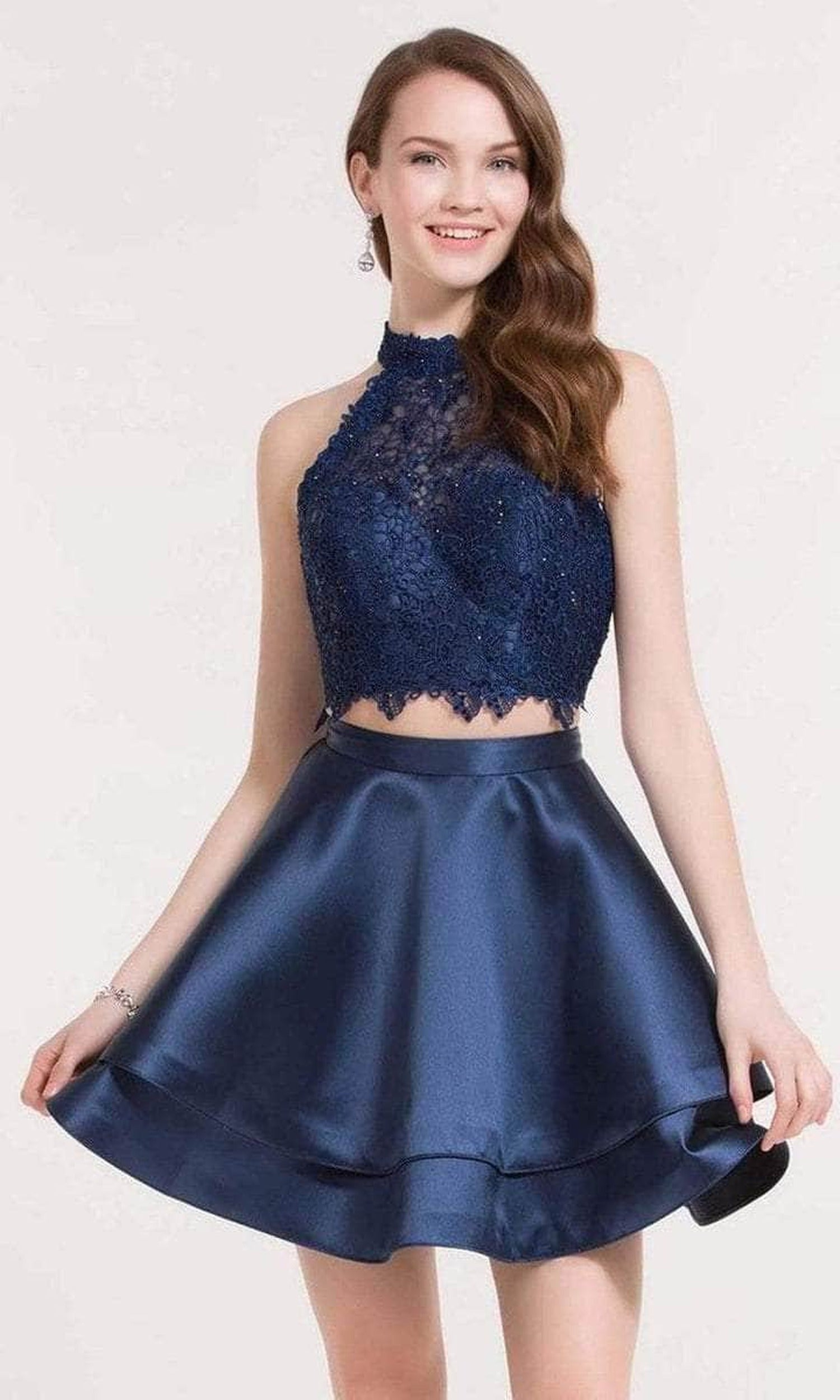 Alyce Paris Two Piece Halter Lace Mikado Cocktail Dress 3735