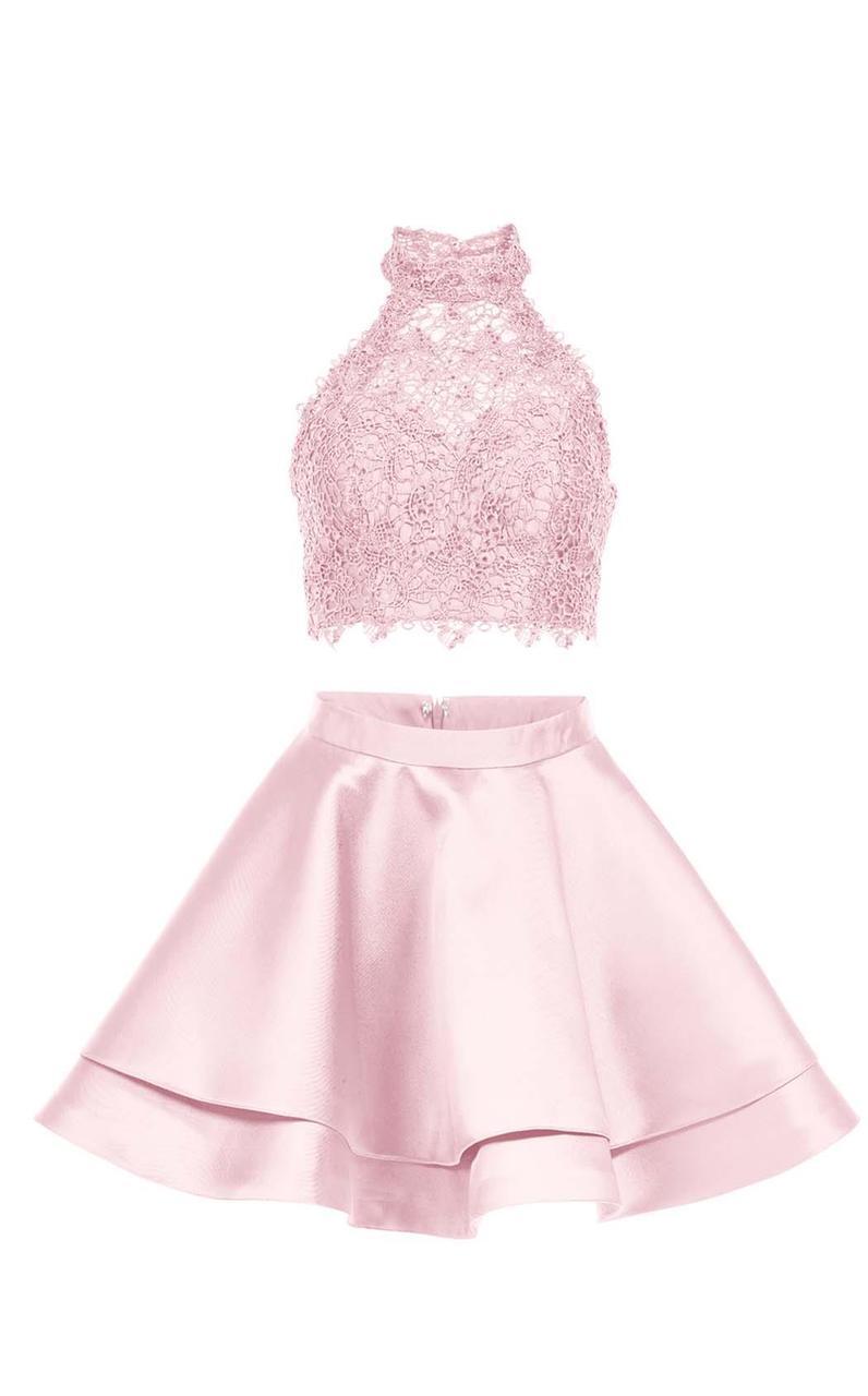 Alyce Paris Two Piece Halter Lace Mikado Cocktail Dress 3735 - designer cocktail dress at Silhouette Dresses