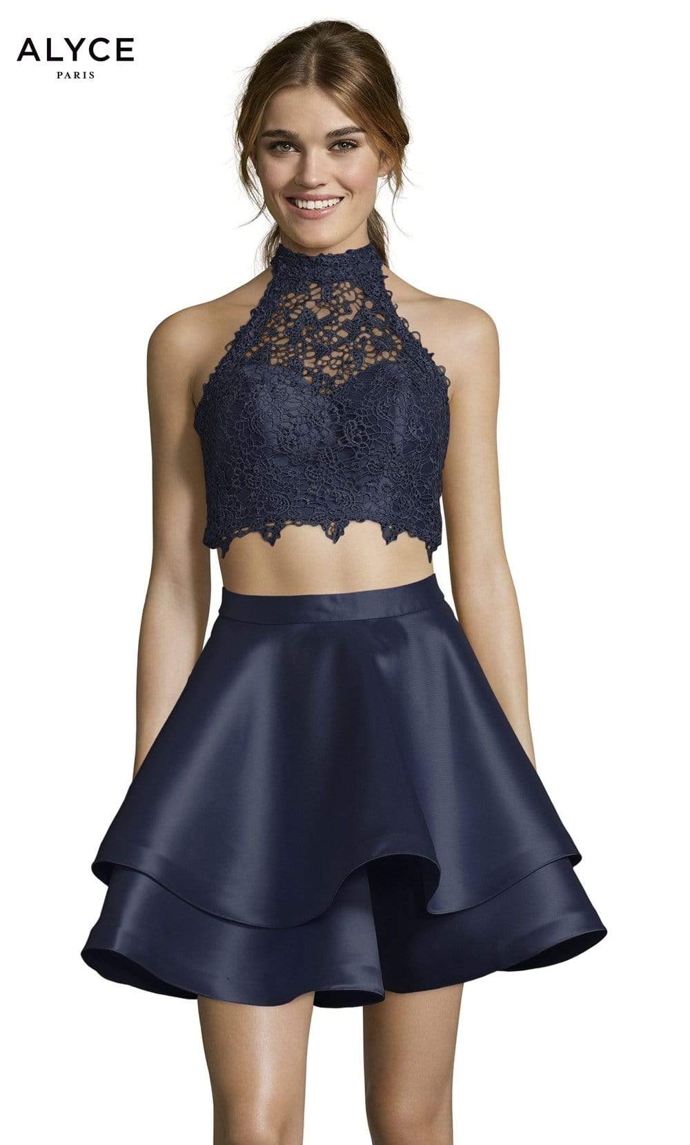 Alyce Paris Two Piece Halter Lace Mikado Cocktail Dress 3735 - view 6