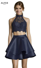 Alyce Paris Two Piece Halter Lace Mikado Cocktail Dress 3735 - view 6