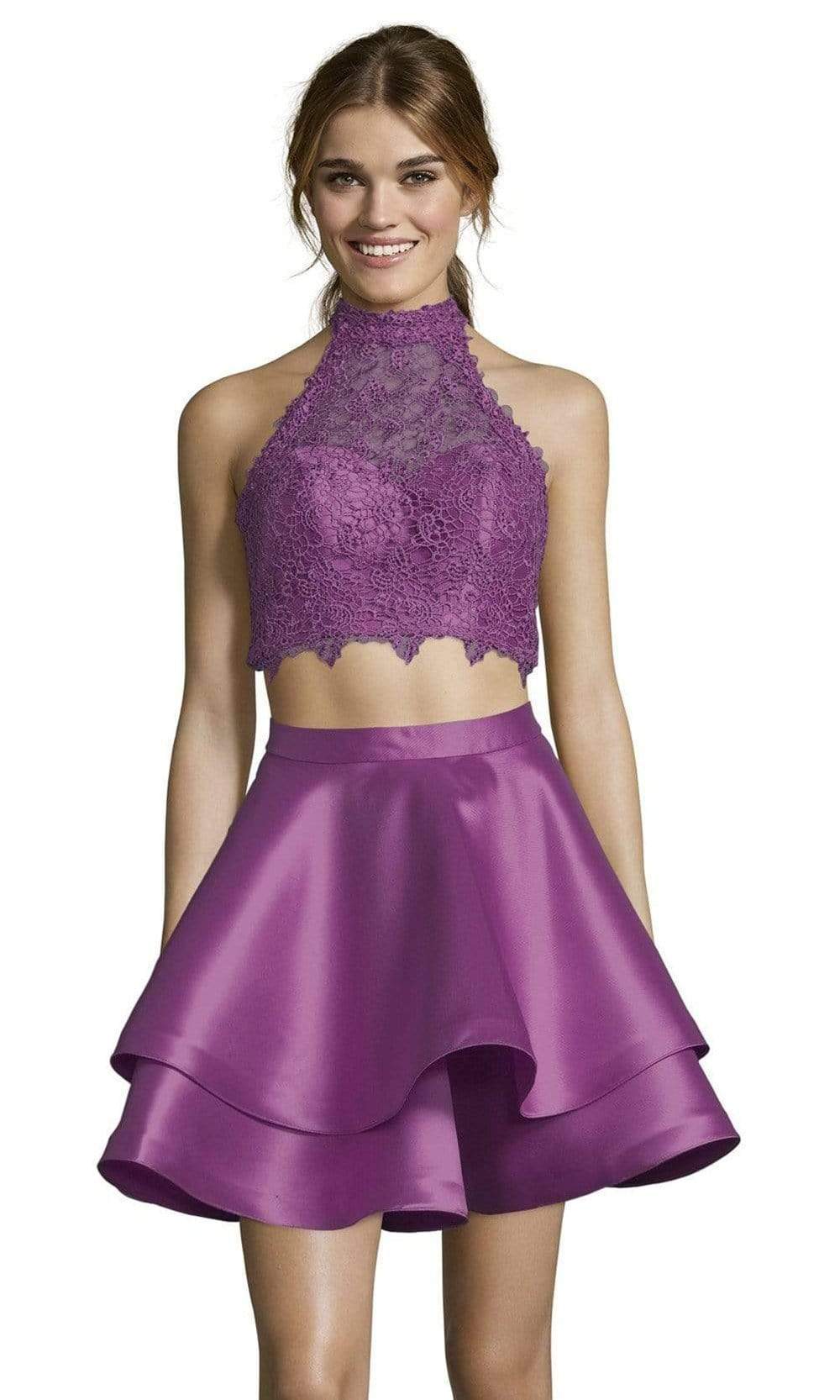 Alyce Paris Two Piece Halter Lace Mikado Cocktail Dress 3735 - detail view