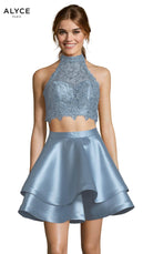 Alyce Paris Two Piece Halter Lace Mikado Cocktail Dress 3735 - back view