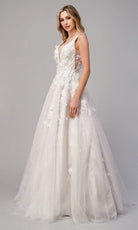 Andrea and Leo - A1028W Plunging Neck Floral Wedding Dress