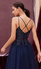 Andrea and Leo - A0762S Beaded Plunging V Neck Tea Length Dress - back view