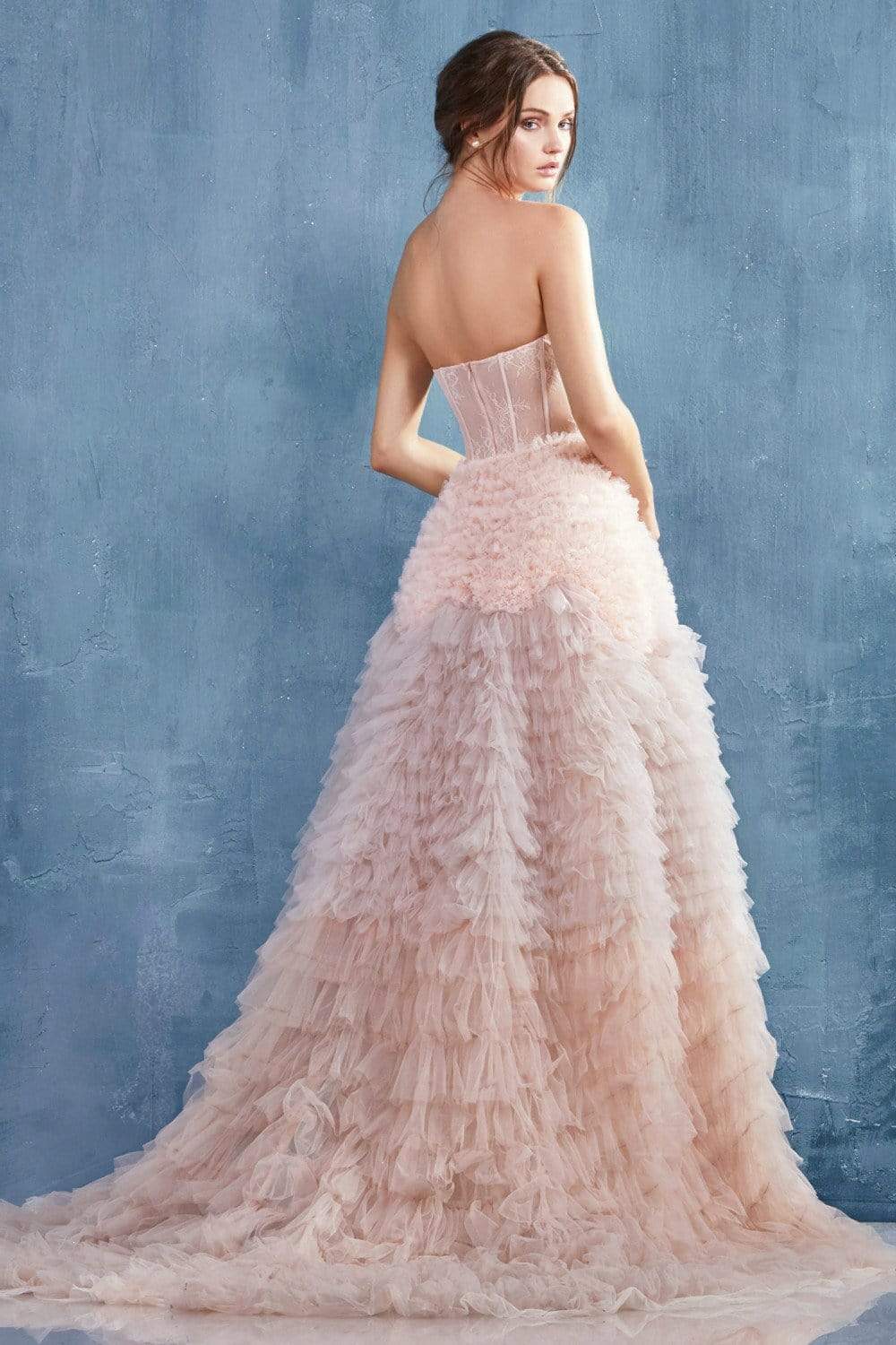 Andrea and Leo - A0767 Sweetheart Ruffled Ballgown - back view