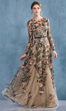 Andrea and Leo - A0926 Floral Sequined A-Line Gown - Silhouette Dresses
