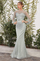 Andrea and Leo - A0997 Pearl Beaded Long Sleeve Trumpet Gown - detail view