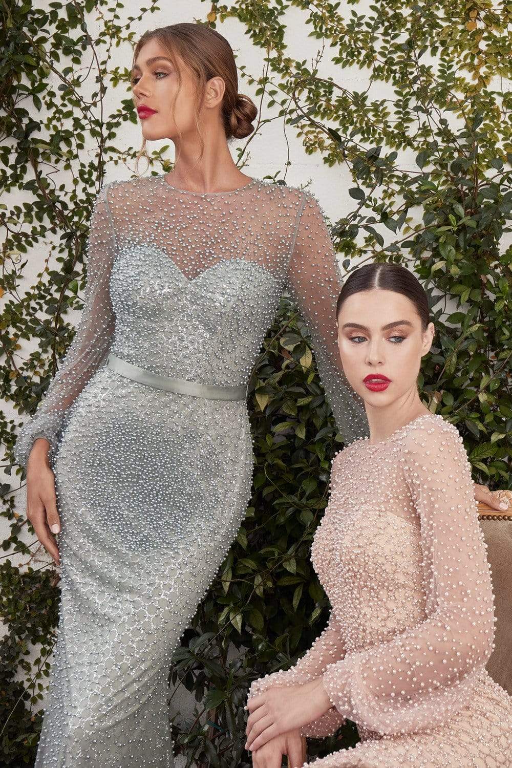 Andrea and Leo - A0997 Pearl Beaded Long Sleeve Trumpet Gown - view 4