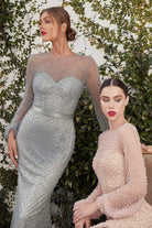 Andrea and Leo - A0997 Pearl Beaded Long Sleeve Trumpet Gown - view 4