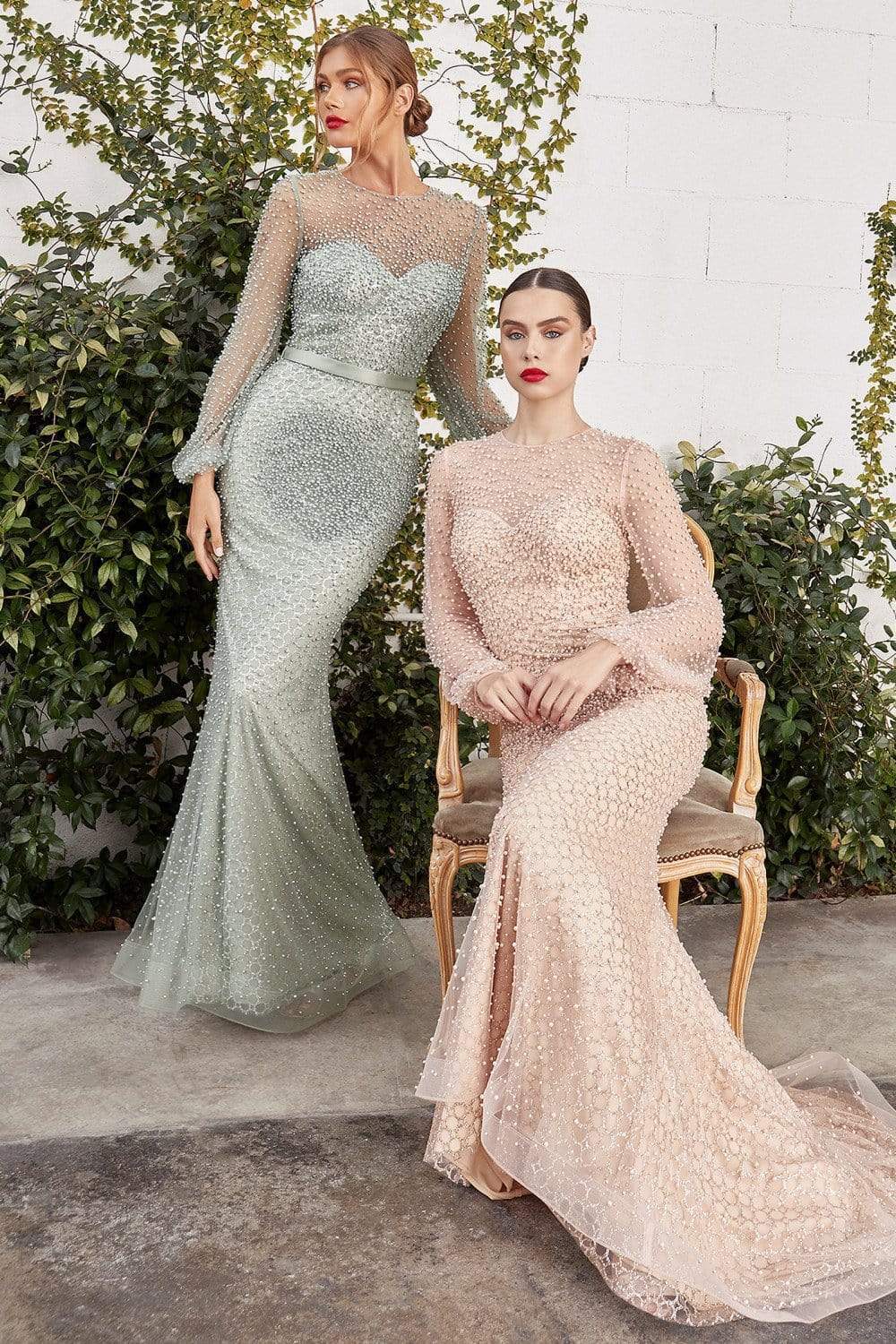Andrea and Leo - A0997 Pearl Beaded Long Sleeve Trumpet Gown - view 5