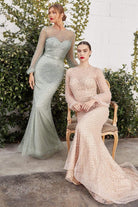 Andrea and Leo - A0997 Pearl Beaded Long Sleeve Trumpet Gown - view 5