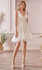 Andrea and Leo - A1012 Multi-Beaded Fit And Flare Feather Hem Dress - back view