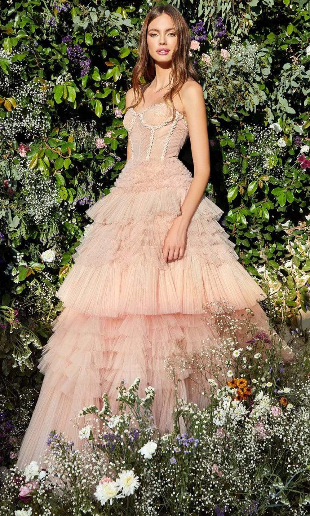 Andrea and Leo - A1017 Strapless Pleat And Tiered Ballgown - Silhouette Dresses