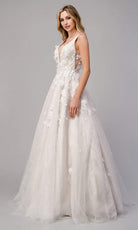 Andrea and Leo - A1028W Plunging Neck Floral Wedding Dress - detail view