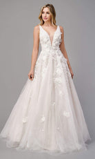 Andrea and Leo - A1028W Plunging Neck Floral Wedding Dress - designer wedding dress at Silhouette Dresses