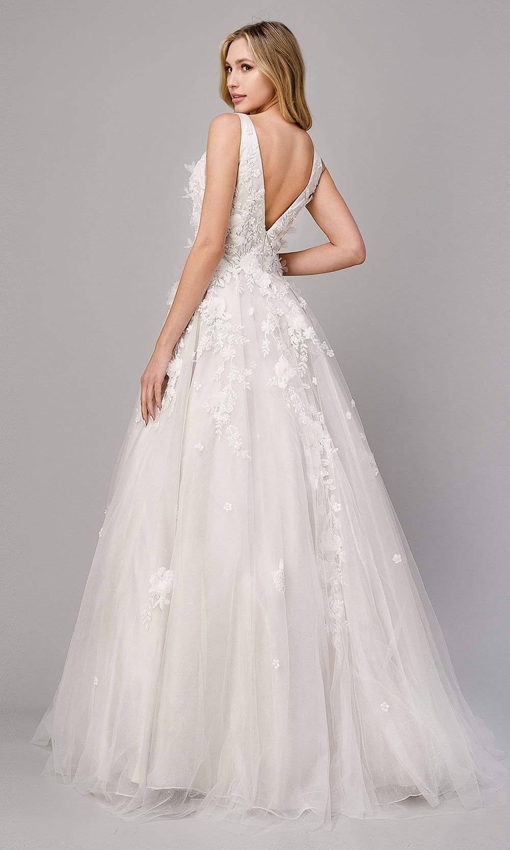 Andrea and Leo - A1028W Plunging Neck Floral Wedding Dress - back view