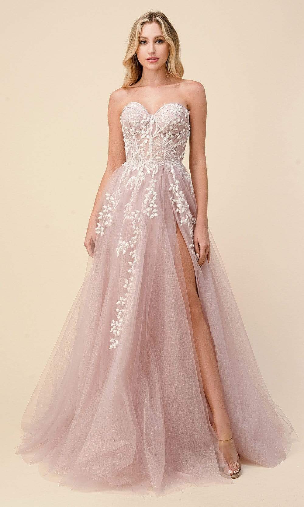Andrea and Leo - A1029 Strapless Corseted Tulle Simple Prom Gown - designer prom dress at Silhouette Dresses