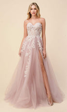 Andrea and Leo - A1029 Strapless Corseted Tulle Simple Prom Gown - designer prom dress at Silhouette Dresses