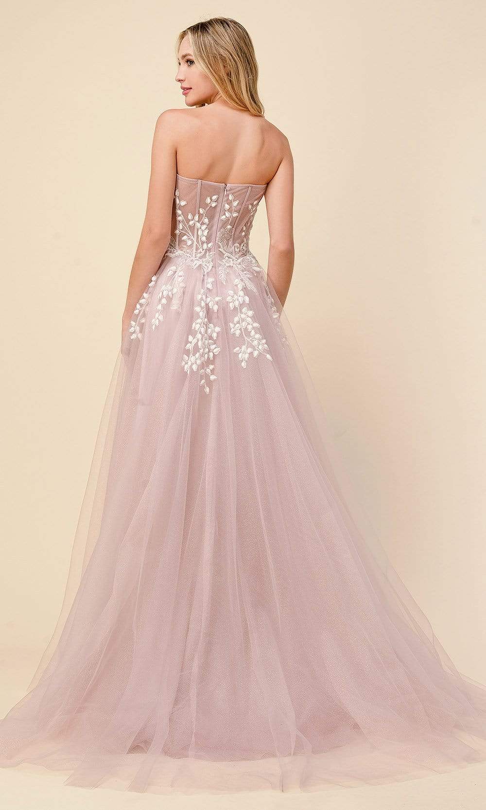 Andrea and Leo - A1029 Strapless Corseted Tulle Simple Prom Gown - back view