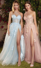 Andrea and Leo A1053 - Applique Plus Size Prom Dress with Slit