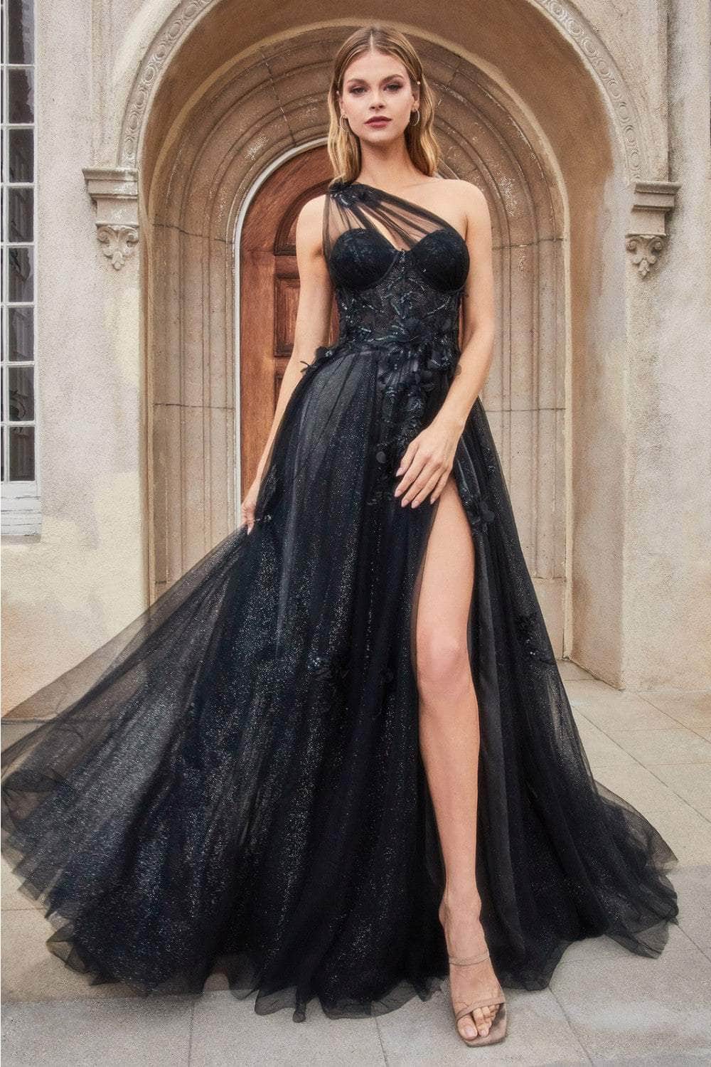 Andrea and Leo A1053 - Applique Plus Size Prom Dress with Slit - designer prom dress at Silhouette Dresses