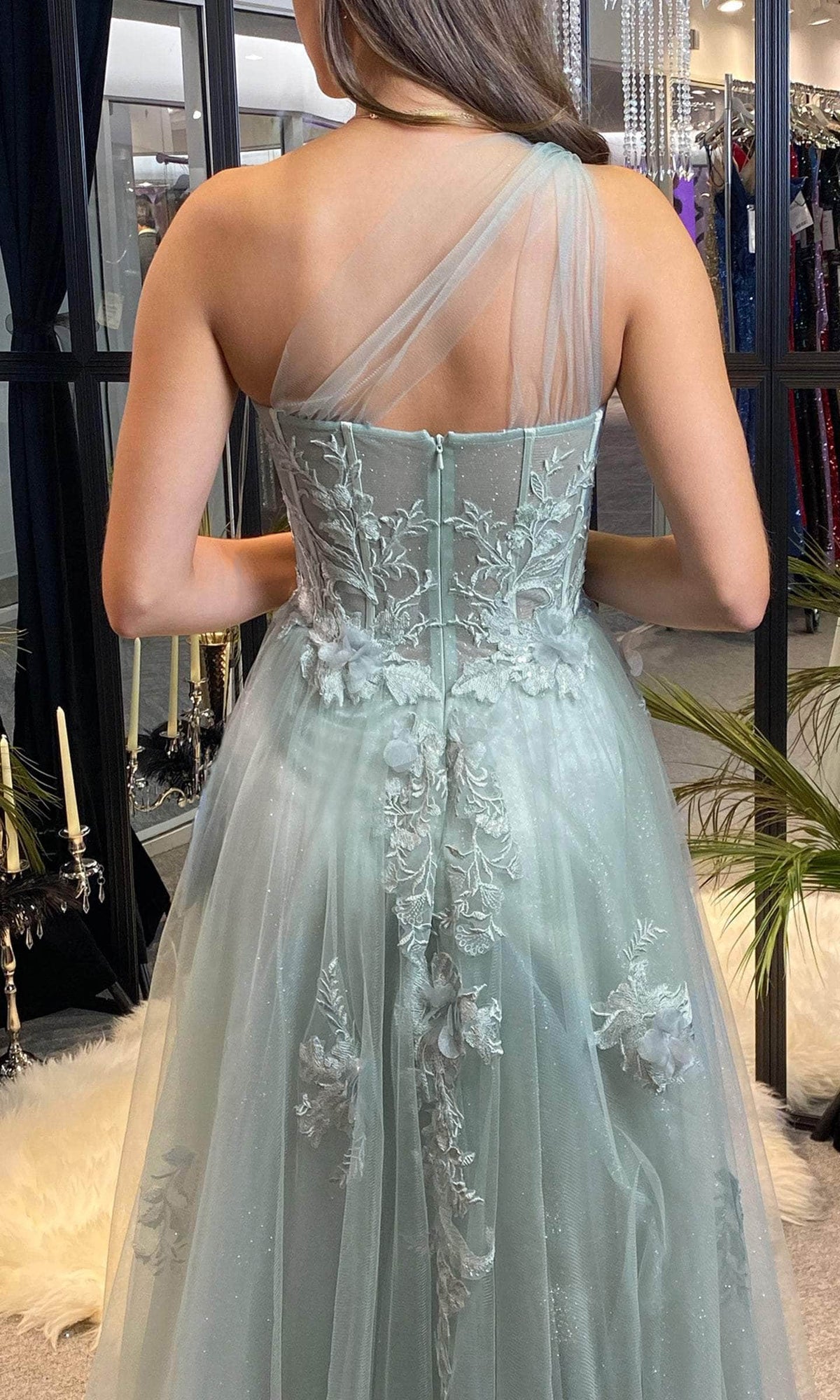 Andrea and Leo A1053 - Applique Plus Size Prom Dress with Slit - view 10