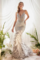 Andrea and Leo A1116 - Sleeveless Feathered Mermaid Classic Prom Gown - view 13