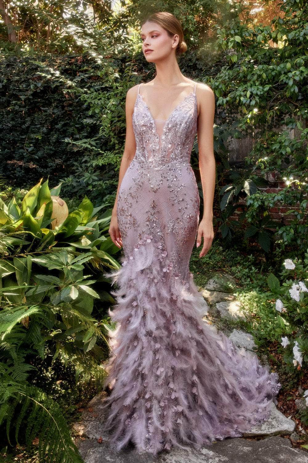 Andrea and Leo A1116 - Sleeveless Feathered Mermaid Classic Prom Gown - view 5