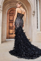 Andrea and Leo A1116 - Sleeveless Feathered Mermaid Classic Prom Gown - back view
