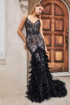 Andrea and Leo A1116 - Sleeveless Feathered Mermaid Classic Prom Gown - view 4