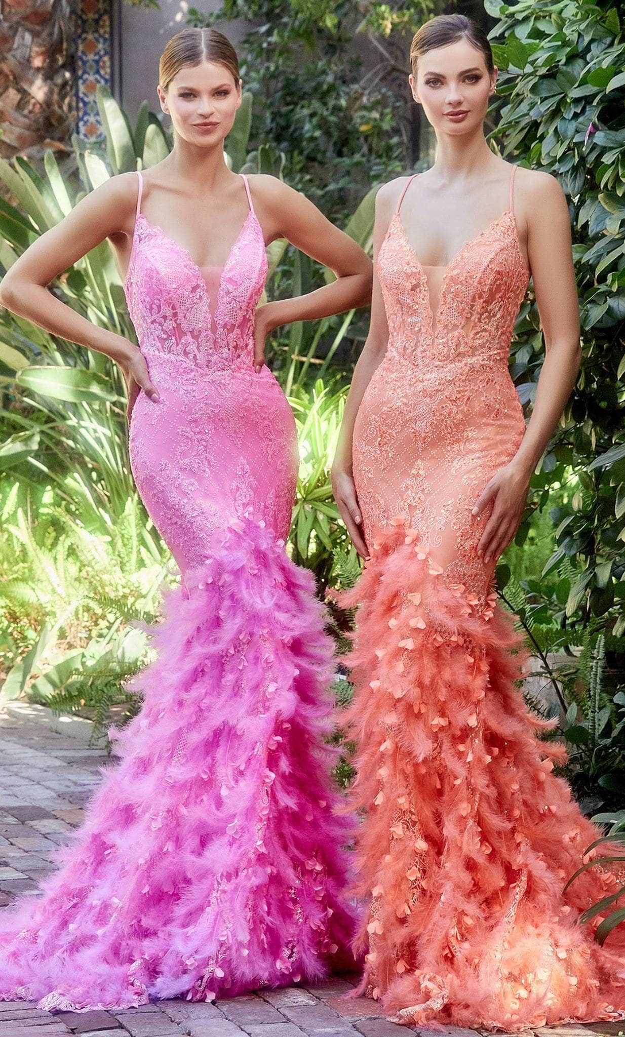 Andrea and Leo A1116 - Sleeveless Feathered Mermaid Classic Prom Gown - detail view