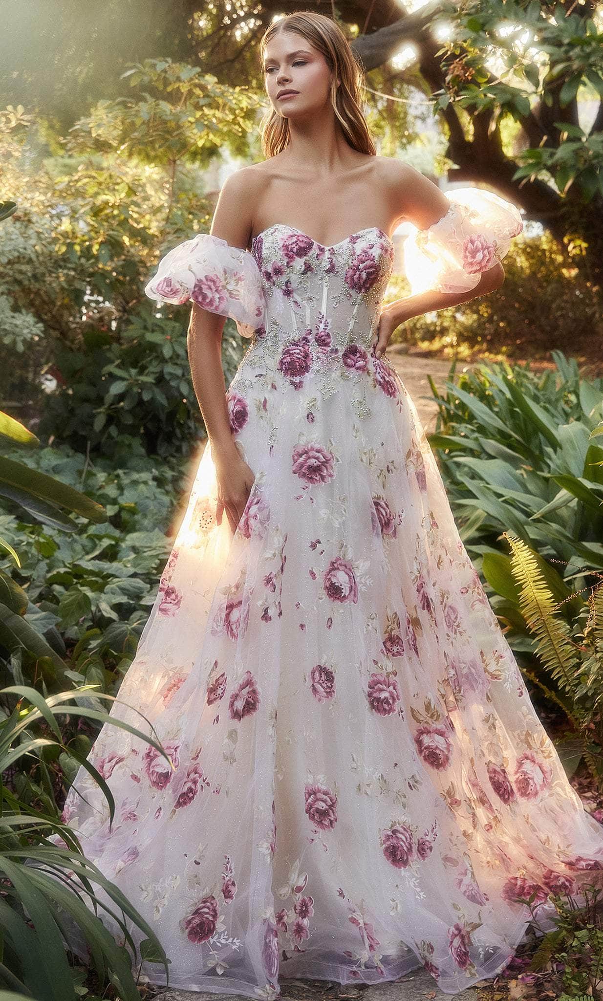 Andrea and Leo A1133 - Strapless Floral Printed Ballgown - designer ball gown at Silhouette Dresses