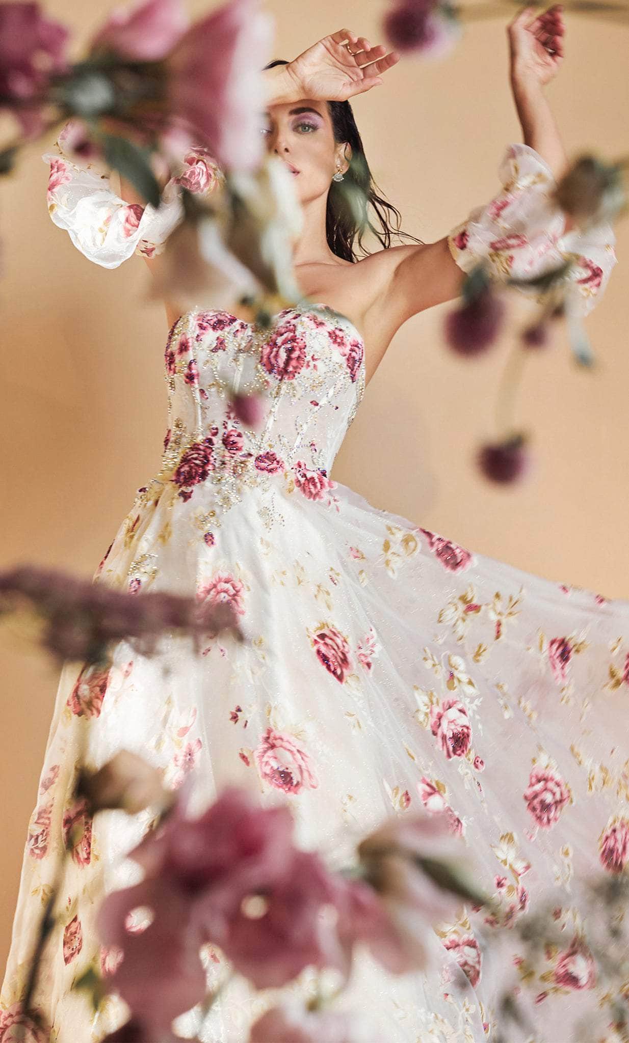Andrea and Leo A1133 - Strapless Floral Printed Ballgown - view 4