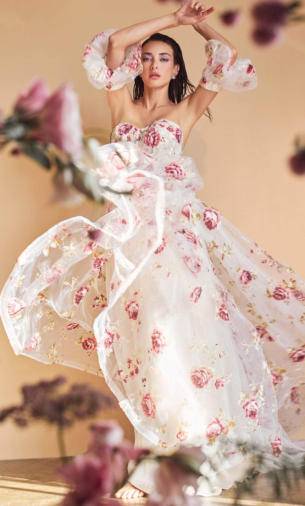 Andrea and Leo A1133 - Strapless Floral Printed Ballgown - view 5