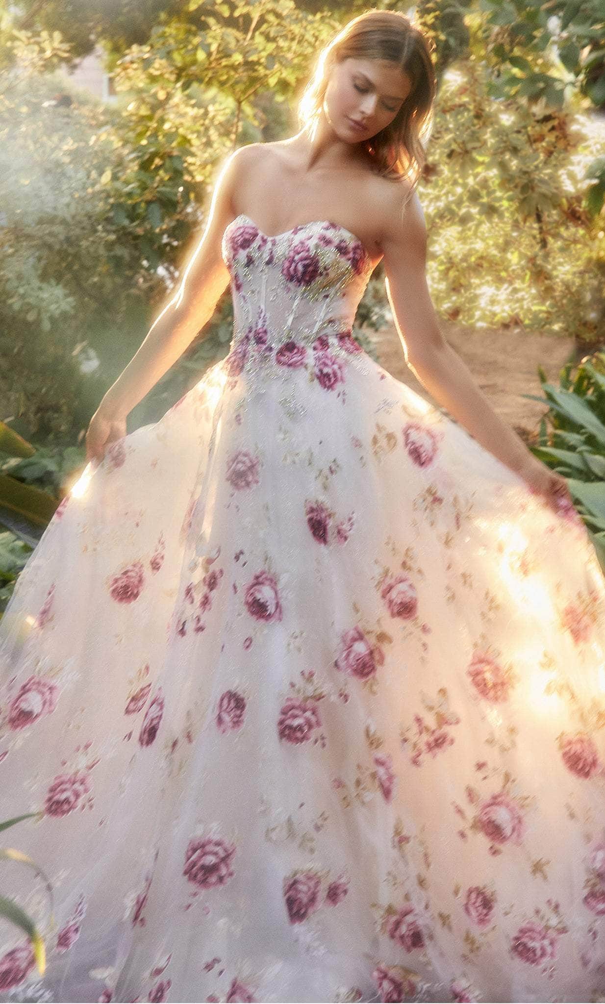 Andrea and Leo A1133 - Strapless Floral Printed Ballgown - detail view