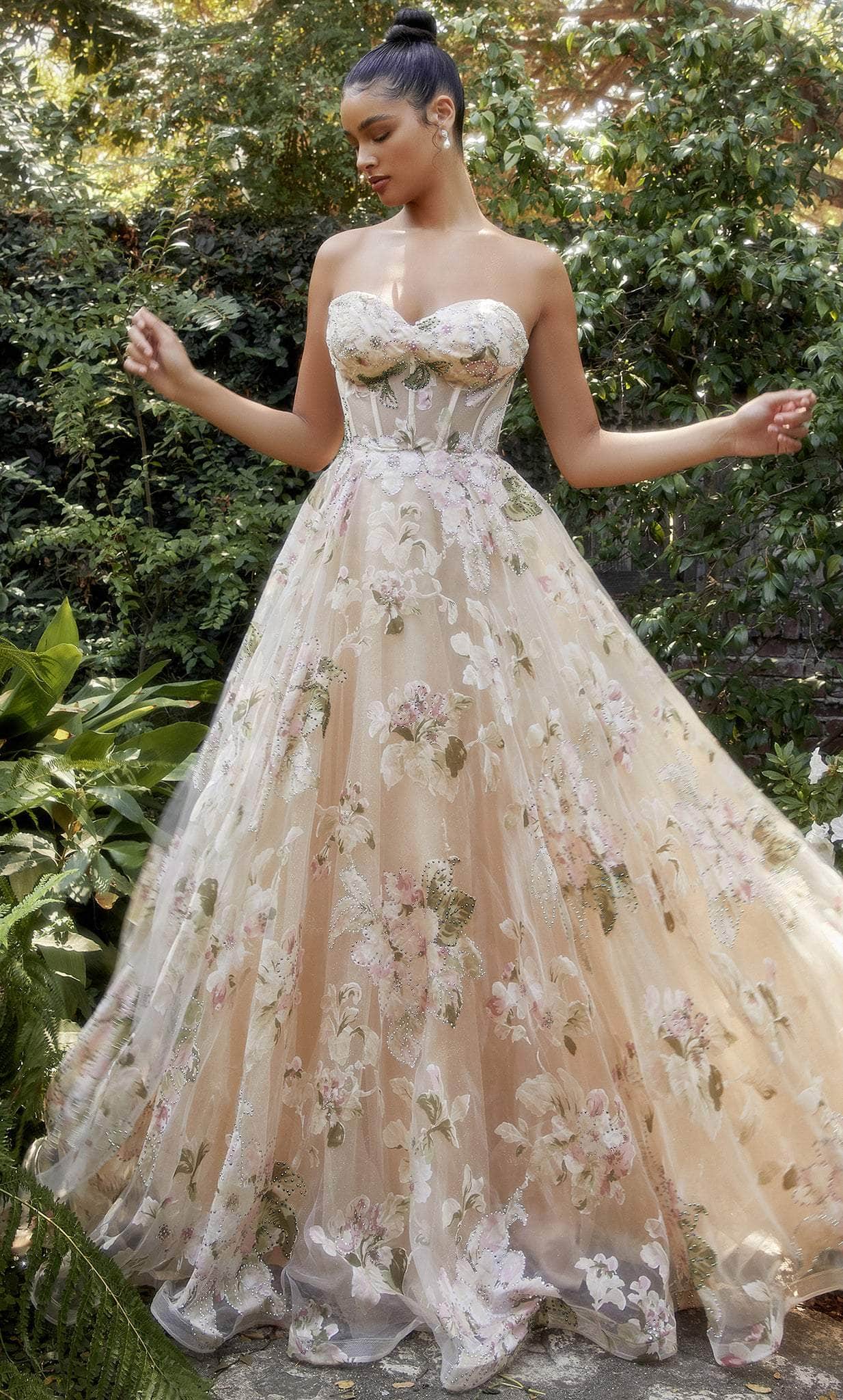 Andrea and Leo A1134 - Floral Corset Bodice Ballgown - designer ball gown at Silhouette Dresses