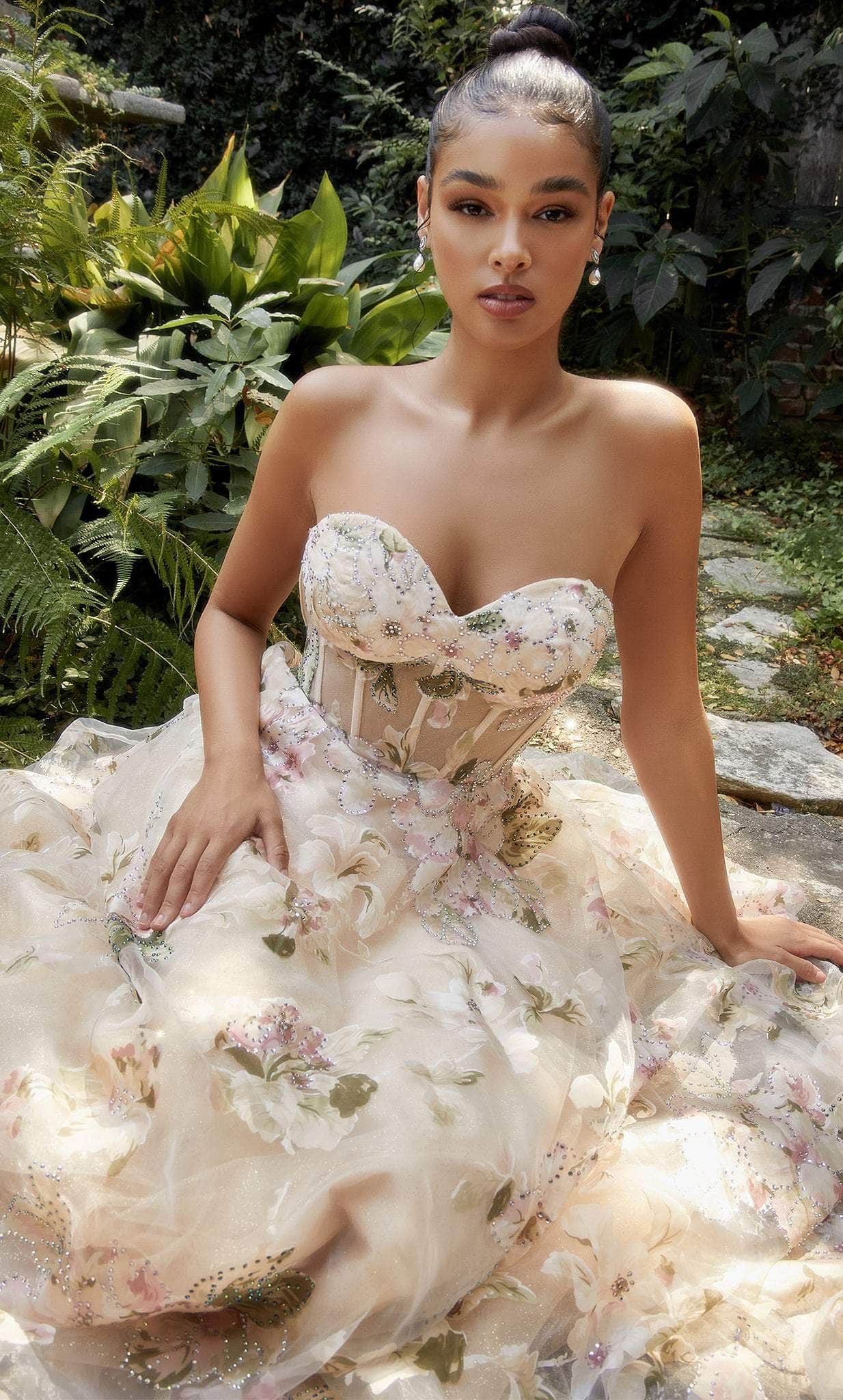 Andrea and Leo A1134 - Floral Corset Bodice Ballgown - detail view