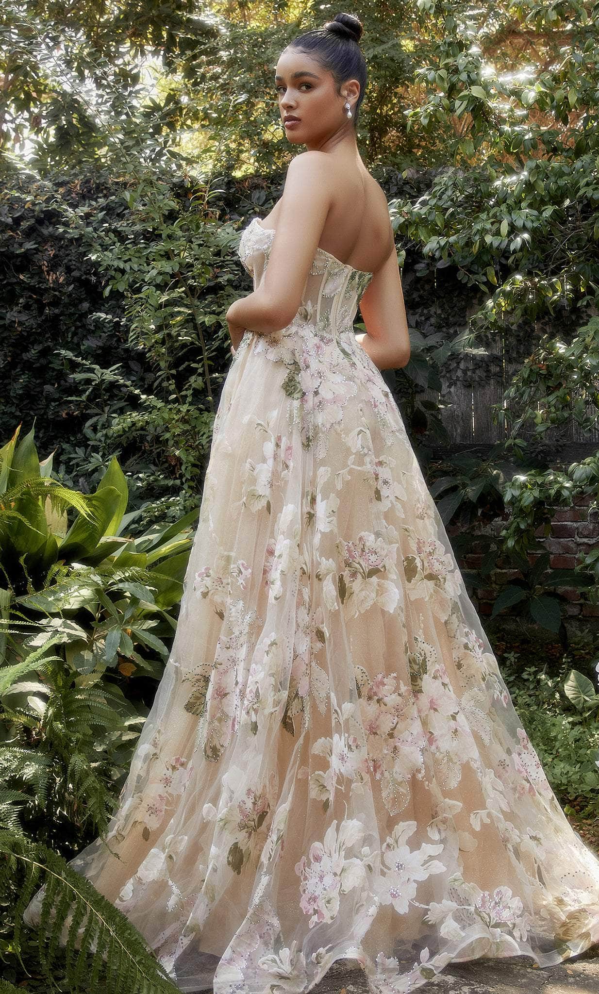 Andrea and Leo A1134 - Floral Corset Bodice Ballgown - back view