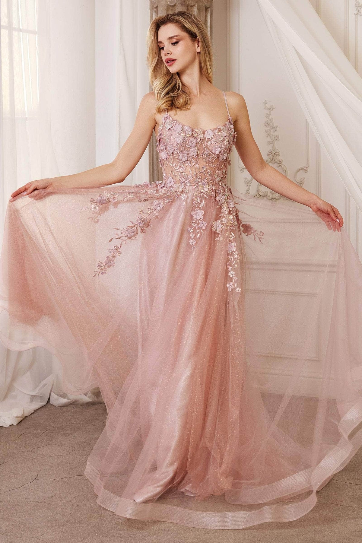 Andrea and Leo A1142 - Scoop Floral Appliqued Prom Gown - view 5