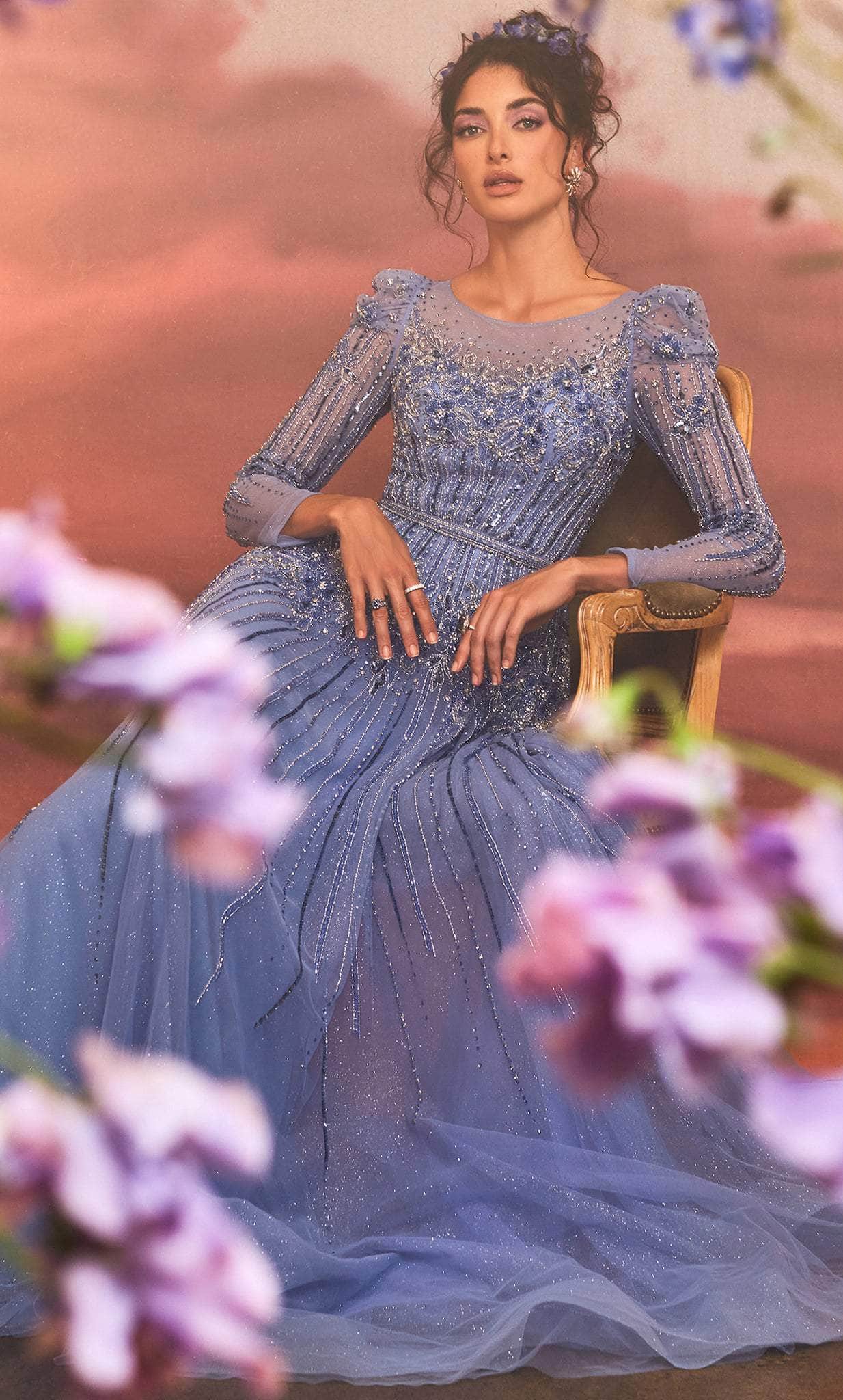 Andrea and Leo A1167 - Highly Embellished Long Sleeved Dress - detail view