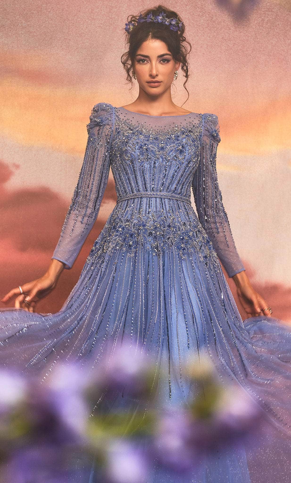 Andrea and Leo A1167 - Highly Embellished Long Sleeved Dress - back view