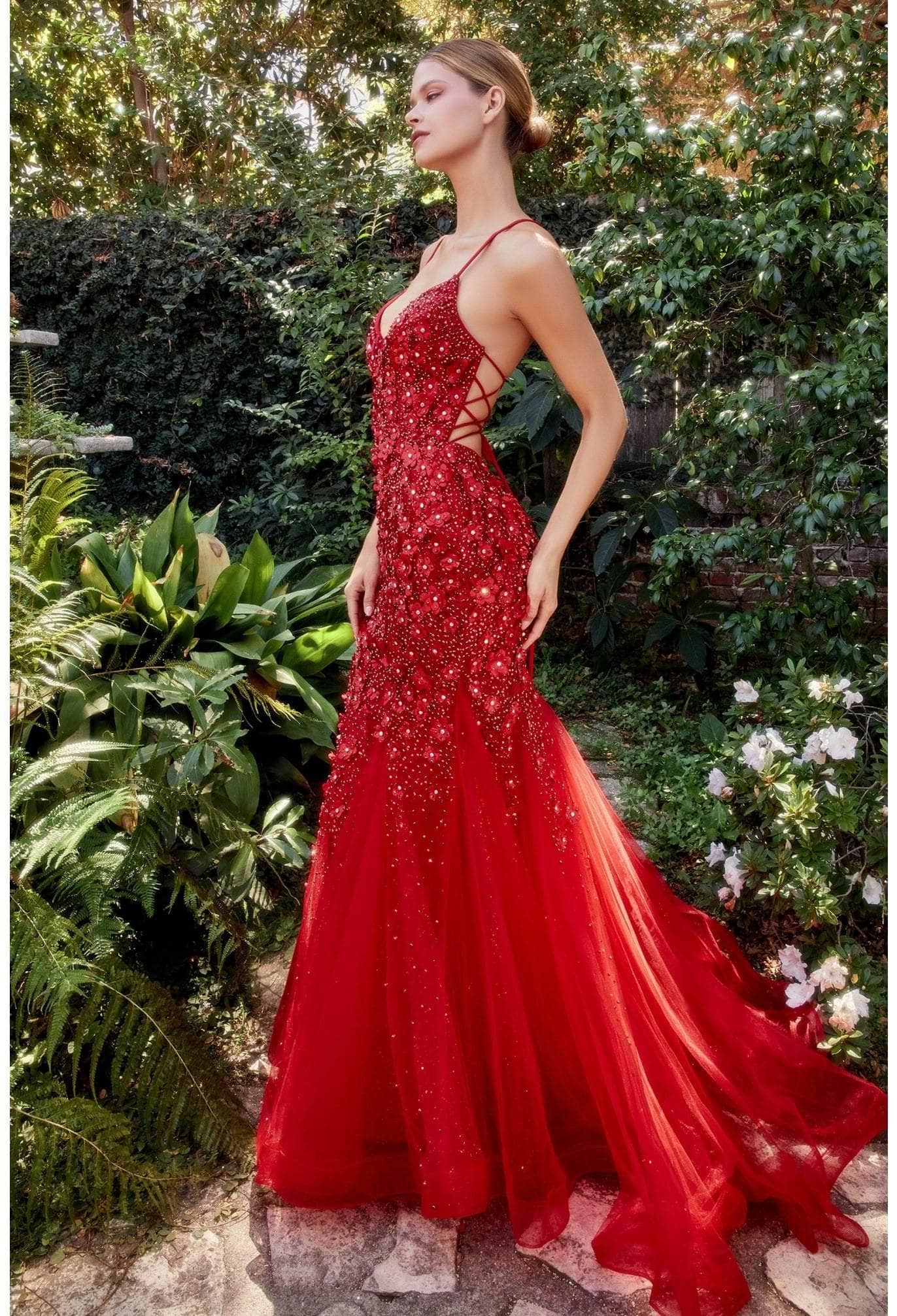Andrea and Leo A1201 - Floral Appliqued Lace-Up Prom Gown - view 8