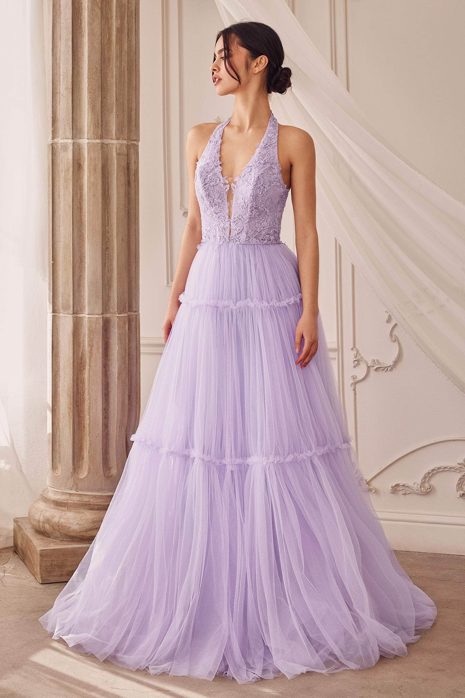 Andrea and Leo A1206 - Embroidered Halter Prom Dress - back view
