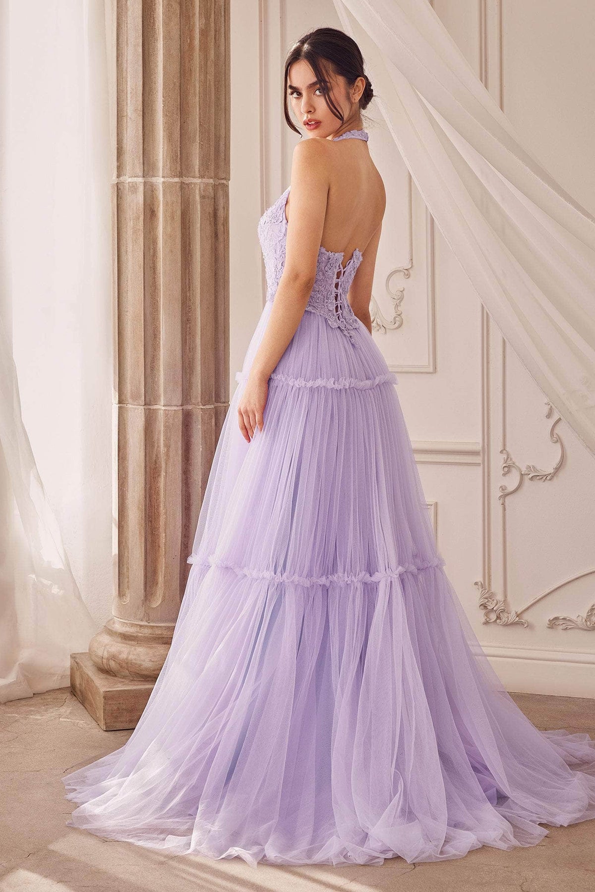 Andrea and Leo A1206 - Embroidered Halter Prom Dress - detail view