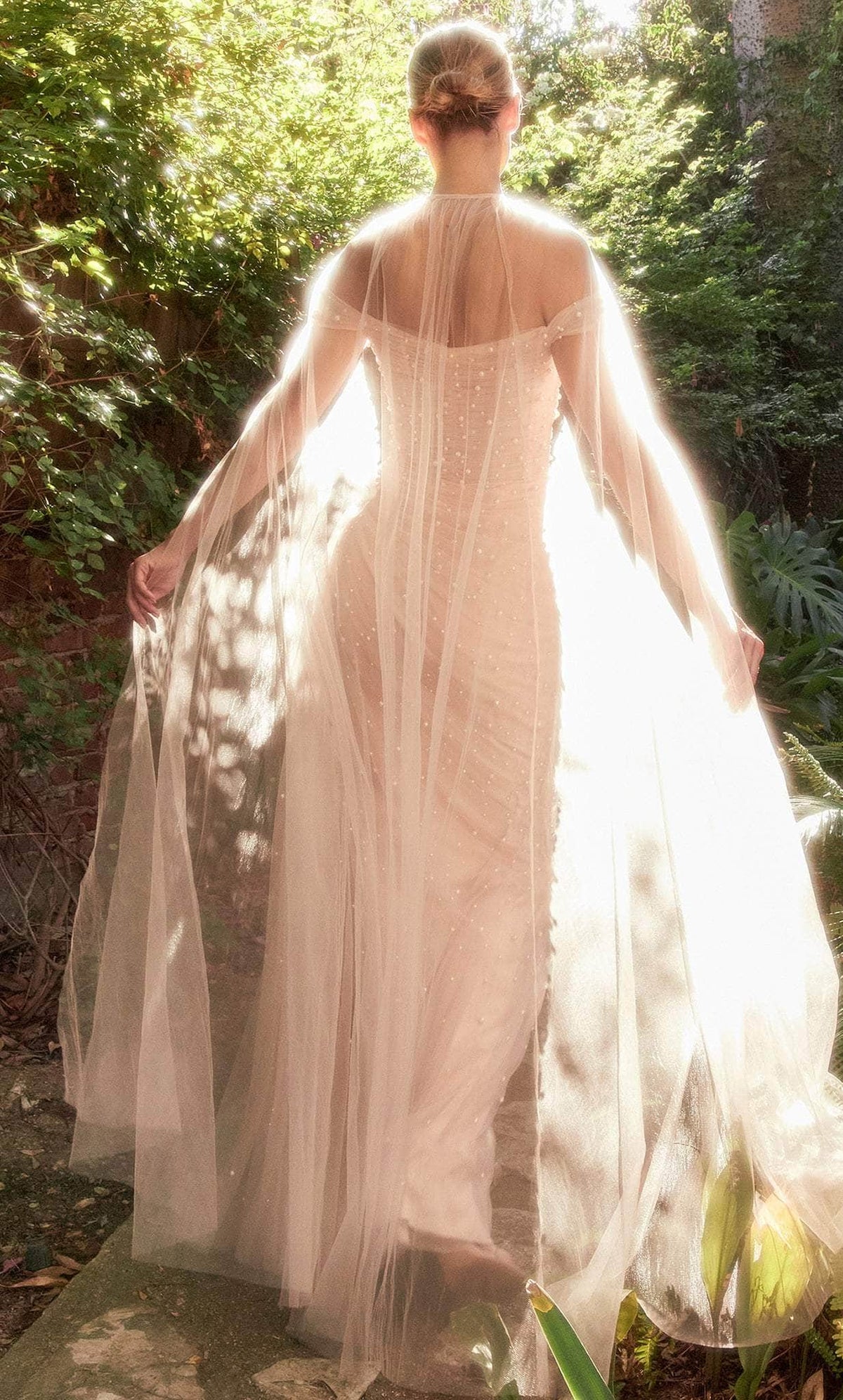 Andrea and Leo A1219 - Off Shoulder Pearl Beaded Gown - back view