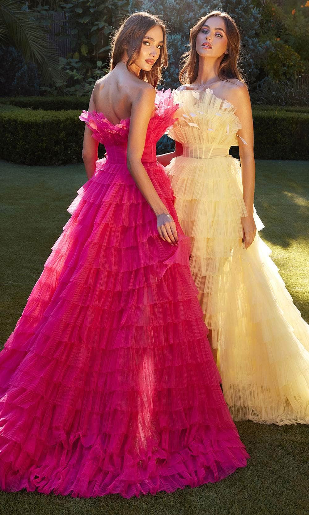 Andrea and Leo A1240 - Feathered A-Line Gown - back view