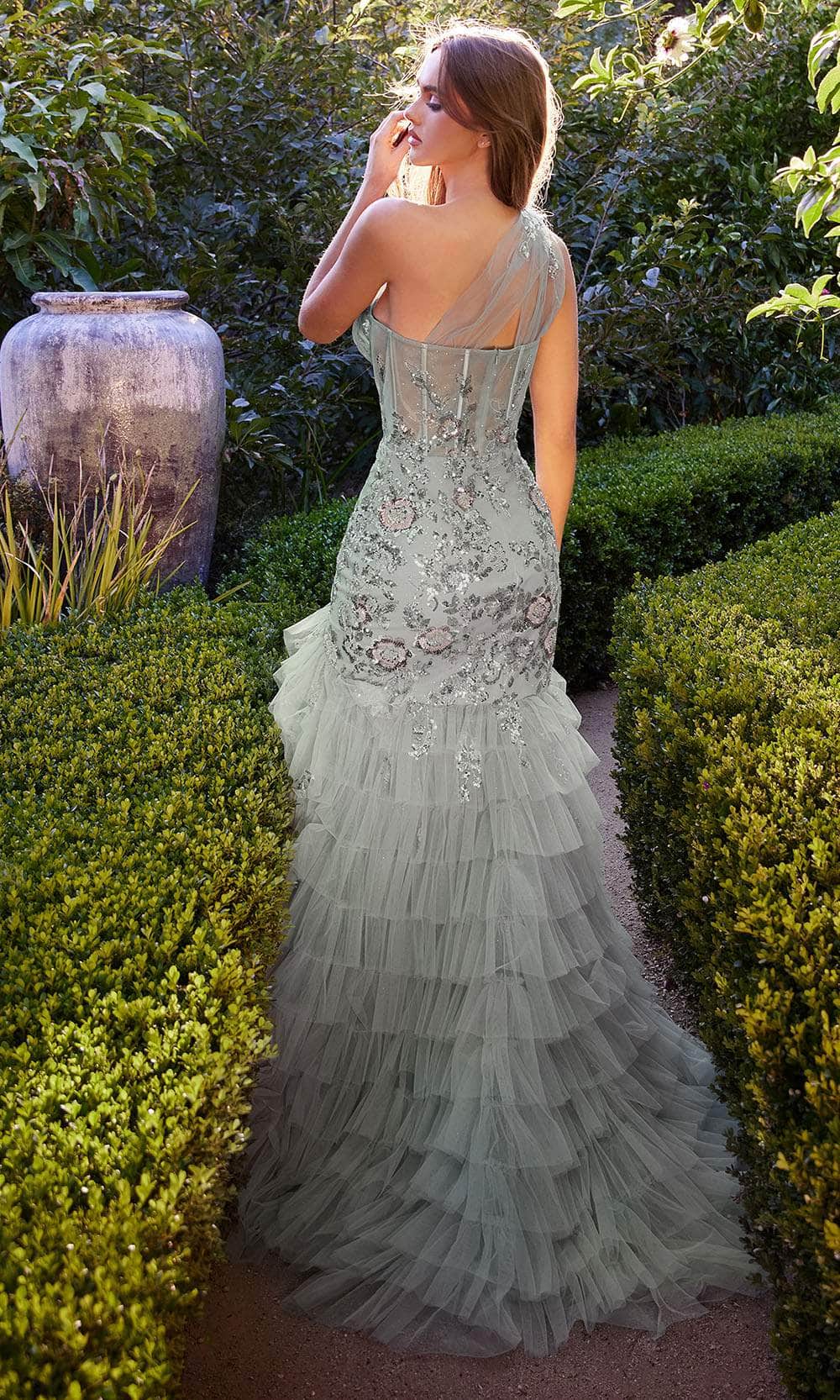 Andrea and Leo A1260 - Asymmetric Ruffled Skirt Evening Dress - detail view