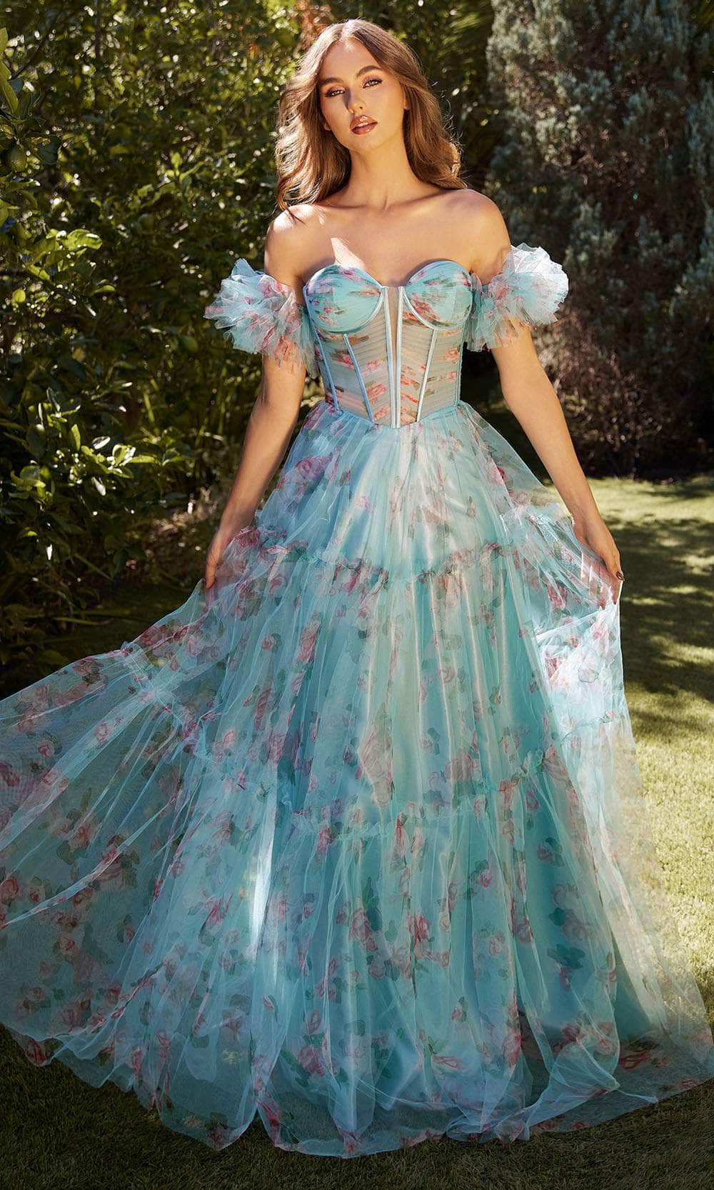 Andrea and Leo A1285 - Floral Print Sweetheart Evening Dress - Silhouette Dresses